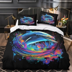 Dauphin Housse de Couette Imprimée 3D Douce 3 Pièces Literie Garçons Filles