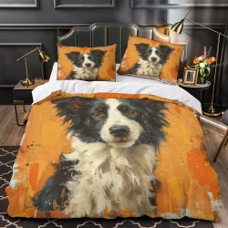 Border Collie Housse de Couette Imprimée 3D Douce 3 Pièces Literie Garçons Filles