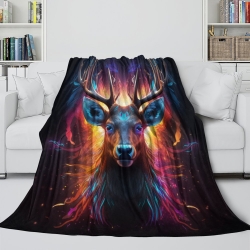 Renne Plaid en Polaire Imprimé 3D Couverture Douce Confortable pour Canapé Lit Bureau