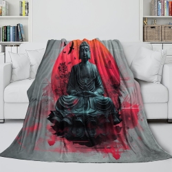 Bouddha Plaid en Polaire Imprimé 3D Couverture Douce Confortable pour Canapé Lit Bureau