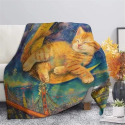 Chat Plaid en Polaire Imprimé 3D Couverture Douce Confortable pour Canapé Lit Bureau