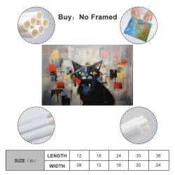 Art abstrait Chat Peinture sur toile sans cadre, impressions posters art mural pour déco maison chambre bureau