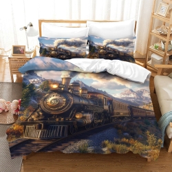 Train à vapeur Housse de Couette Imprimée 3D Douce 3 Pièces Literie Garçons Filles