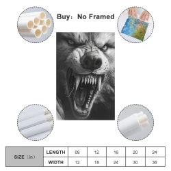 Loup Peinture sur toile sans cadre, impressions posters art mural pour déco maison chambre bureau