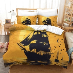 Voilier Housse de Couette Imprimée 3D Douce 3 Pièces Literie Garçons Filles