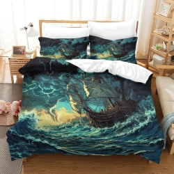 Voilier Housse de Couette Imprimée 3D Douce 3 Pièces Literie Garçons Filles