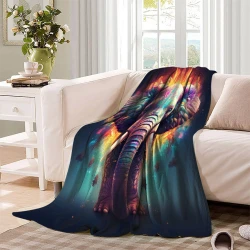 Éléphant Plaid en Polaire Imprimé 3D Couverture Douce Confortable pour Canapé Lit Bureau