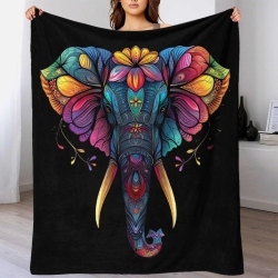 Éléphant Plaid en Polaire Imprimé 3D Couverture Douce Confortable pour Canapé Lit Bureau