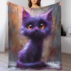 Cute Chat Plaid en Polaire Imprimé 3D Couverture Douce Confortable pour Canapé Lit Bureau
