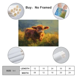 Vache des Highlands Peinture sur toile sans cadre, impressions posters art mural pour déco maison chambre bureau