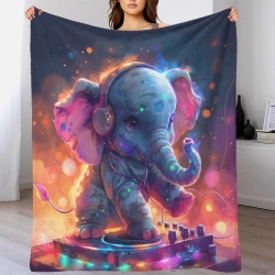 Éléphant Plaid en Polaire Imprimé 3D Couverture Douce Confortable pour Canapé Lit Bureau