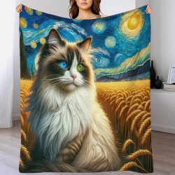 Cute Chat Plaid en Polaire Imprimé 3D Couverture Douce Confortable pour Canapé Lit Bureau