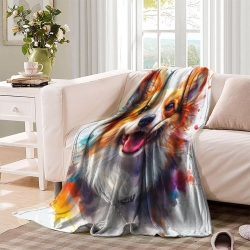 Corgi Plaid en Polaire Imprimé 3D Couverture Douce Confortable pour Canapé Lit Bureau