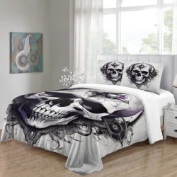 Crâne Housse de Couette Imprimée 3D Douce 3 Pièces Literie Garçons Filles
