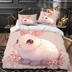 Lapin Housse de Couette Imprimée 3D Douce 3 Pièces Literie Garçons Filles