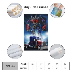 Transformers Optimus Prime Peinture sur toile sans cadre, impressions posters art mural pour déco maison chambre bureau