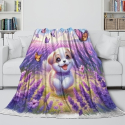 Chien Plaid en Polaire Imprimé 3D Couverture Douce Confortable pour Canapé Lit Bureau