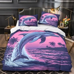 Dauphin Housse de Couette Imprimée 3D Douce 3 Pièces Literie Garçons Filles