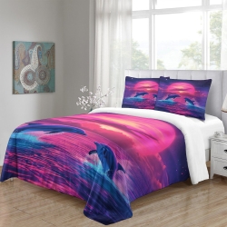 Dauphin Housse de Couette Imprimée 3D Douce 3 Pièces Literie Garçons Filles