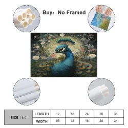 Paon Peinture sur toile sans cadre, impressions posters art mural pour déco maison chambre bureau