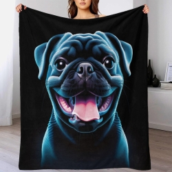 Pug Chien Plaid en Polaire Imprimé 3D Couverture Douce Confortable pour Canapé Lit Bureau