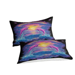 Dauphin Housse de Couette Imprimée 3D Douce 3 Pièces Literie Garçons Filles