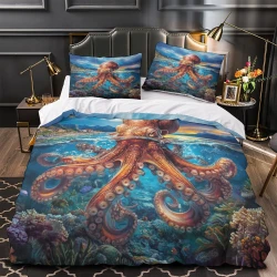Pieuvre Housse de Couette Imprimée 3D Douce 3 Pièces Literie Garçons Filles