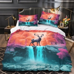 Renne Housse de Couette Imprimée 3D Douce 3 Pièces Literie Garçons Filles