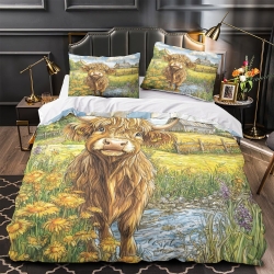 Vache des Highlands Housse de Couette Imprimée 3D Douce 3 Pièces Literie Garçons Filles