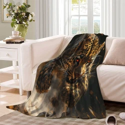 Léopard Plaid en Polaire Imprimé 3D Couverture Douce Confortable pour Canapé Lit Bureau
