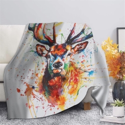 Renne Plaid en Polaire Imprimé 3D Couverture Douce Confortable pour Canapé Lit Bureau
