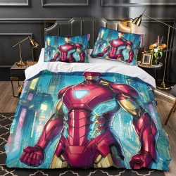 Avengers Iron Man 3D Gedruckter Bettbezug Weiche 3-teilige Bettwäsche für Jungen Mädchen