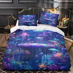 Méduse Housse de Couette Imprimée 3D Douce 3 Pièces Literie Garçons Filles