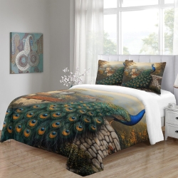 Paon Housse de Couette Imprimée 3D Douce 3 Pièces Literie Garçons Filles