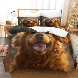 Golden Retriever Housse de Couette Imprimée 3D Douce 3 Pièces Literie Garçons Filles