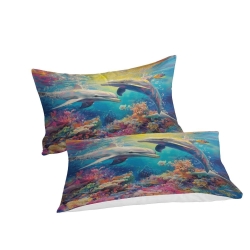 Dauphin Housse de Couette Imprimée 3D Douce 3 Pièces Literie Garçons Filles