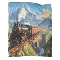 Train à vapeur Plaid en Polaire Imprimé 3D Couverture Douce Confortable pour Canapé Lit Bureau