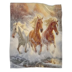 Cheval Plaid en Polaire Imprimé 3D Couverture Douce Confortable pour Canapé Lit Bureau