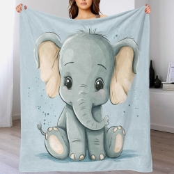 Éléphant Plaid en Polaire Imprimé 3D Couverture Douce Confortable pour Canapé Lit Bureau