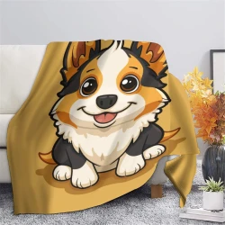 Corgi Plaid en Polaire Imprimé 3D Couverture Douce Confortable pour Canapé Lit Bureau