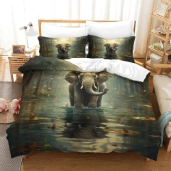 Éléphant Housse de Couette Imprimée 3D Douce 3 Pièces Literie Garçons Filles