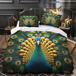 Paon Housse de Couette Imprimée 3D Douce 3 Pièces Literie Garçons Filles
