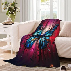 Papillon Plaid en Polaire Imprimé 3D Couverture Douce Confortable pour Canapé Lit Bureau