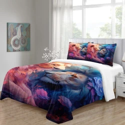 Lion Housse de Couette Imprimée 3D Douce 3 Pièces Literie Garçons Filles