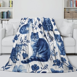 Cute Chat Plaid en Polaire Imprimé 3D Couverture Douce Confortable pour Canapé Lit Bureau