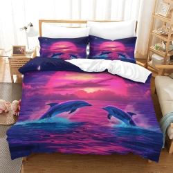 Dauphin Housse de Couette Imprimée 3D Douce 3 Pièces Literie Garçons Filles