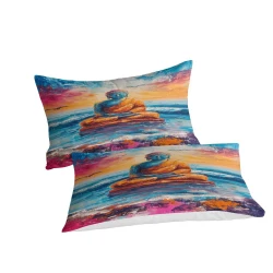 Bouddha Housse de Couette Imprimée 3D Douce 3 Pièces Literie Garçons Filles