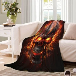 Calavera Manta de Forro Polar Impresa en 3D Suave y Acogedora para Sofá Cama Oficina
