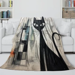 Art abstrait Chat Plaid en Polaire Imprimé 3D Couverture Douce Confortable pour Canapé Lit Bureau