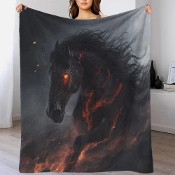 Cheval Plaid en Polaire Imprimé 3D Couverture Douce Confortable pour Canapé Lit Bureau